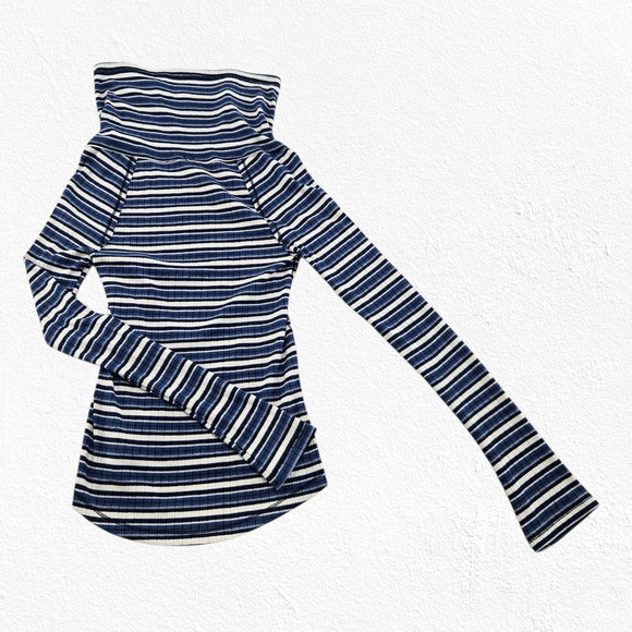 Free People Blue Striped Cape Cold Basic T-Shirt Long Sleeve Top Size Medium - Picture 11 of 11